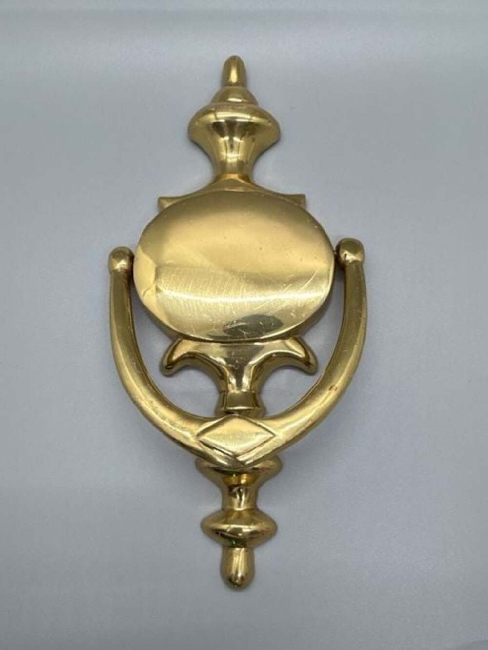 Vtg Solid Polished Brass Classic Urn Style Door Knocker Colonial Finial Accent
